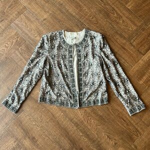 Vintage Beaded Silk Jacket Gray/Silver Sz M